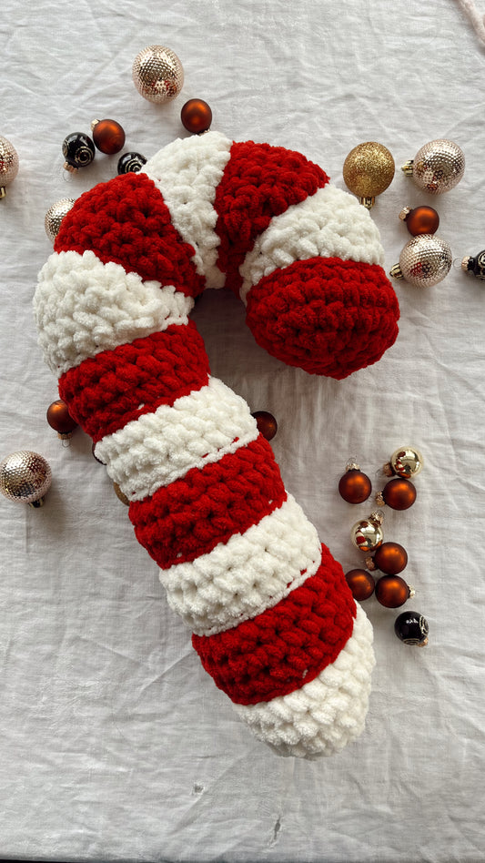 Candy Cane Crochet Pillow | Handmade crochet Christmas accent pillow